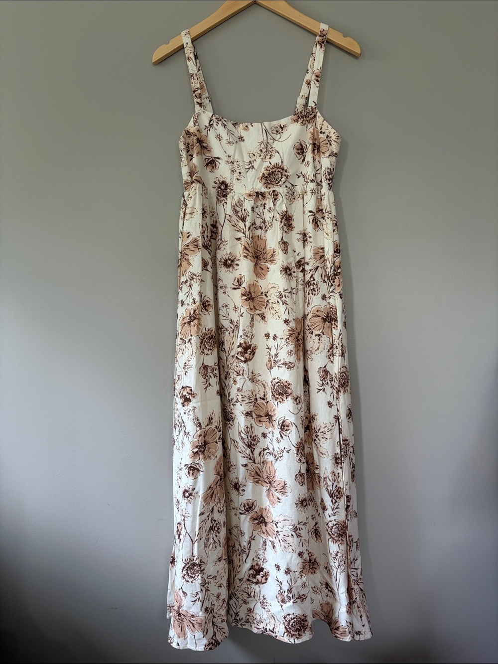 Carly Jean Los Angeles Floral Boho Midi Dress‎ Small Cream Brown Peach Tan
